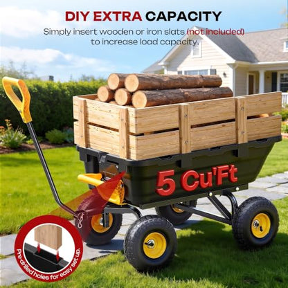 Autodaya Garden Dump Cart Wagon 1000 Lb, Heavy Duty Yard Wheelbarrow Wagon - color: 1000 Lbs|yellow