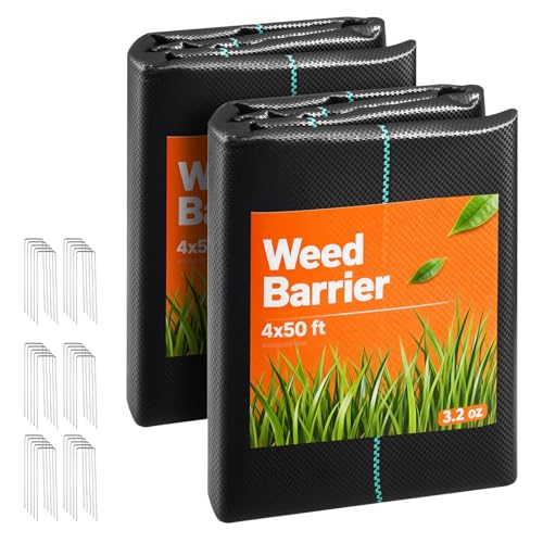 VEVOR 4x100FT 3.2oz Weed Barrier Fabric Heavy Duty, Landscape Fabric, Weed Blocker Fabric, Garden Weed Mat Lawn Fabric, Weed Control Fabric, Driveway Fabric, Ground Cover, Woven Landscape Cloth, Black - size: 4FT*50FT*2Packs-3.2oz