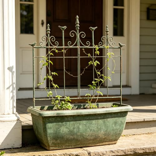 Vintage Metal Garden Fences 25.6" W x 23.2" H Rustic Distressed Green Decorative Fence Cast Iron Garden Edging Landscape Border Yard Stake Tall Picket Fence Outdoor Flower Bed Lawn Panels - color: Green