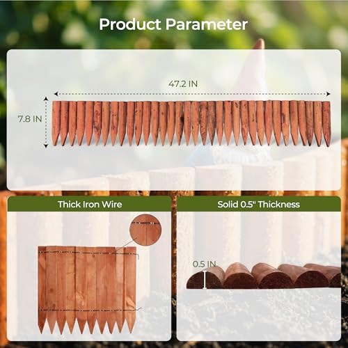 WORTH Wood Garden Edging Border 7.9" H x 42" L, Brick-Red Short Fence Roll - color: 1-Pack 7.9"x42"