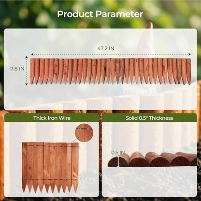WORTH Wood Garden Edging Border 7.9" H x 42" L, Brick-Red Short Fence Roll - color: 1-Pack 7.9"x42"