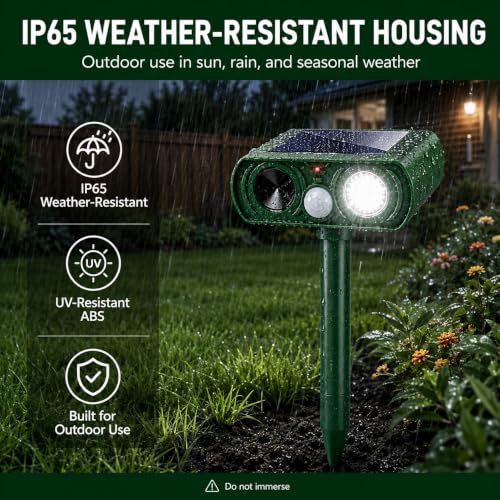 Solar Animal Repellent Outdoor Sonic Fortress Pro Deer Repellent Devices,Waterproof Ultrasonic Deterrent with Motion Activated & Light for Cat Raccoon Rabbit Fox Deterrent for Chicken Coop Yard,2 Pack