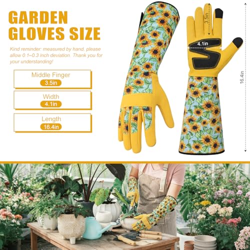 Sunflower Gardening Gloves Thorn Proof for Women Touchscreen Fingertips - style: Long