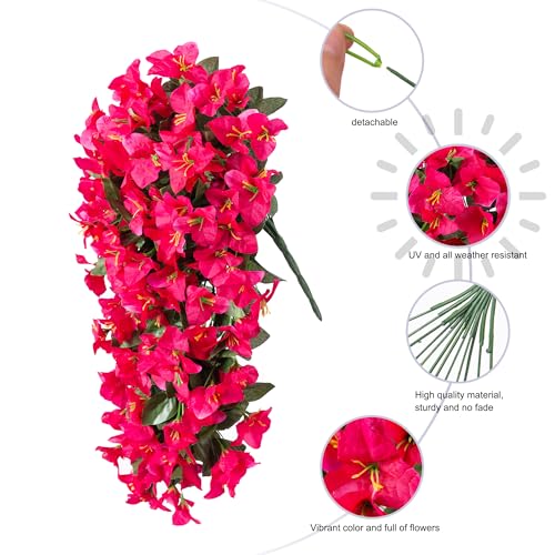 2 PCS Bougainvillea Artificial Hanging Flowers Plant for Outdoors, Hot Pink - color: Hot Pink