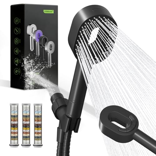 Hibbent Filtered Handheld Showerhead with 3 Filters, 5 Sprays Shower Head - color: Matte Black, style: Showerhead with 3 Filters