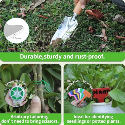 Garden Tool Set, 3 Pieces Gardening Kit with Garden Plant Twist Tie and Plastic Plant Tag, Stainless Steel Heavy Duty Garden Tools with Wooden Handle, Gardening Gifts for Women - style: 3PC(Trowel&Transplanter&Cultivator)