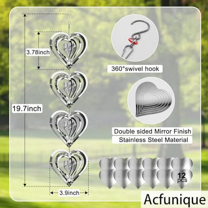 Bird Deterren for Outside Patio,Bird Scare Devices Discs Reflectors Stainless Steel Wind Spinners Reflective Heart Metal Bird Repellen to Keep Birds Away Porch Garden Yard Sparkly Double Side