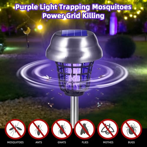 2026 Solar Bug Zapper Outdoor Waterproof Mosquito Repellent Outdoor Patio Mosquito Trap & Killer for Backyard, Garden, Farm, Solar Powered Fly Zapper for Small Flying Insect, Gnats, Flies, Moths(4)