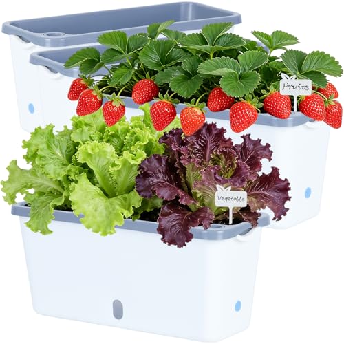 Oliz Window Box Planter 4 Packs, 14 Inches Rectangle Flower Pots with Breathable Drainage Holes, Pots for Vegetables, Herbs, Flowers, Garden Windowsill Balcony (White & Grey) - color: White & Grey