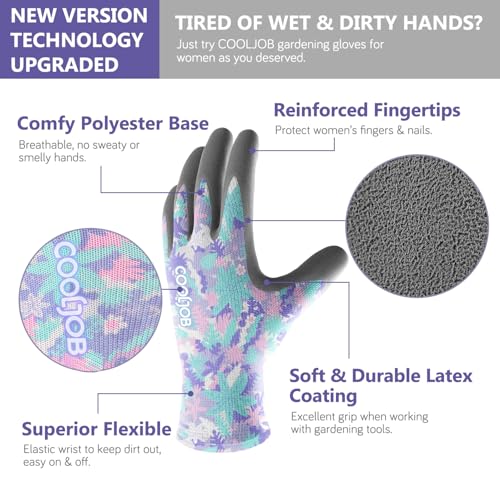 COOLJOB 2 Pairs Colorful Gardening Gloves for Women Ladies, Breathable Rubber Coated for Yard Garden, Outdoor Indoor Protective Work, Small Size, Varied Colors - color: Colorful, size: Small (Pack of 2)