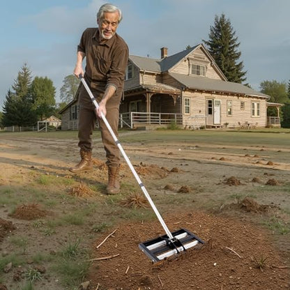 VEVOR Lawn Leveling Rake, Lawn Leveler with 63.4 in Adjustable Handle, 17x10 in Ground Plate, Heavy Duty & Rust-Resistant Metal Soil Leveler, Effort Saving Lawn Leveling Tool for Yard Golf Court - size: 17x10 in, style: with Roller: Stainless Steel