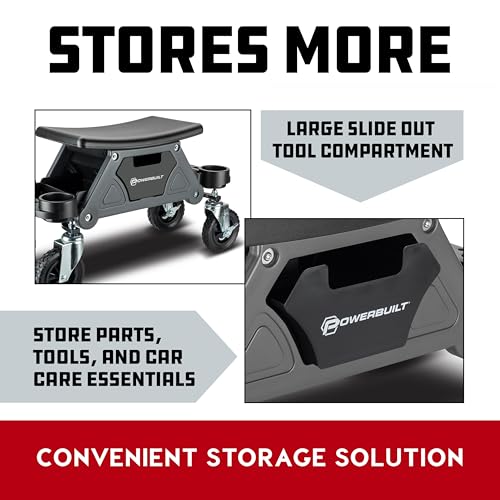 Powerbuilt Big Wheel Rolling Seat, Off-Road Series, Locked in Tool Trays, Heavy-Duty Wheels for Gravel and Rocks - Grey 642965ECE - size: Big Wheel