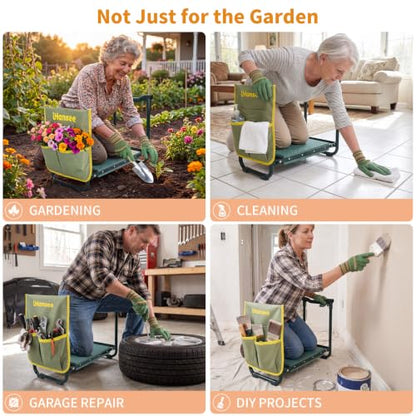 Garden Kneeler and Seat, Foldable Kneeling Bench with Tool Pouch - color: Green-model a