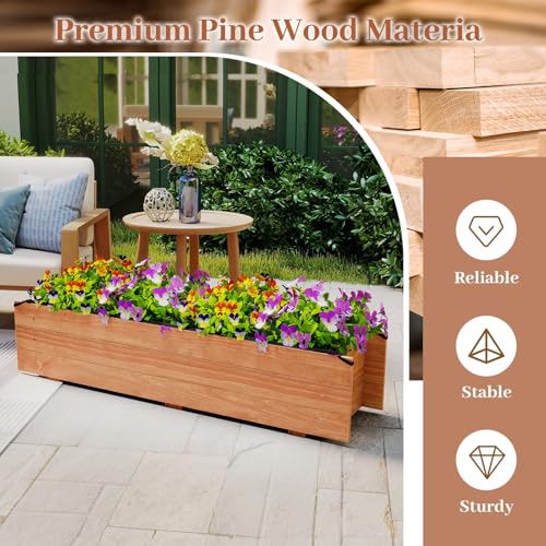 HAPPYGRILL Wooden Raised Garden Bed with 4 Drainage Holes, Black Liner - size: 44" x 11" x 10"