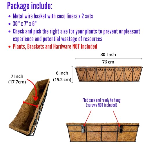 LaLaGreen Fence Wall Planter (30 in, 2 Pack) Black Metal Coco Liner Box - size: 30" (76cm) x 2 Pack