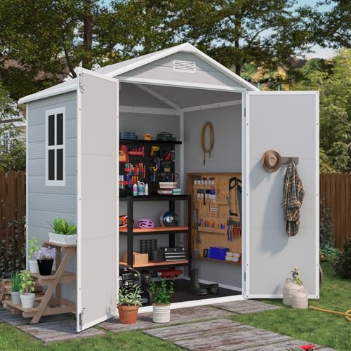 Patiowell 6x4 FT Resin Outdoor Storage Shed with Floor, Light Gray - color: Light Gray, size: 6x4 FT