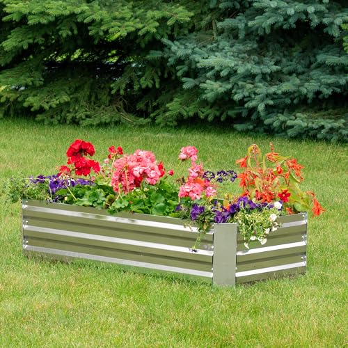 Sunnydaze Rectangle Galvanized Raised Garden Bed for Vegetables & Flowers - color: Silver