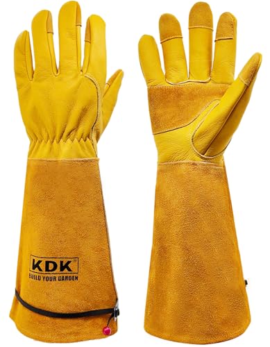 KDK Long Cowhide Gardening Gloves Men Women Thorn Proof Rose Pruning Gloves - size: Large
