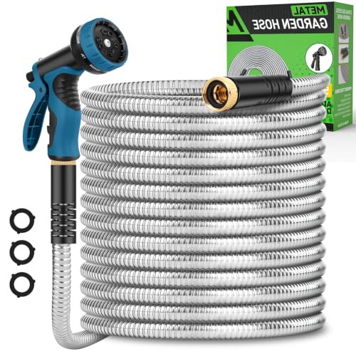 Kebose Garden Hose 100FT, Stainless Steel Hose with 10 Functional Nozzles - color: Silver, size: 100ft