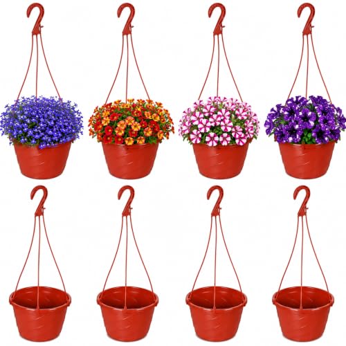 8 Pcs 10 Inch Hanging Planter with Drainage Insert, Terracotta Color - color: Terracotta Color