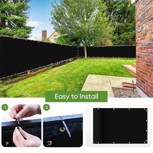 Amagenix Privacy Fence Screen 6'x8'Customized Black Heavy Duty Fencing Mesh Shade Net Cover with Brass Grommet for Chain Link, Patio Privacy Wall Slats Outdoor Garden Yard Pool Deck