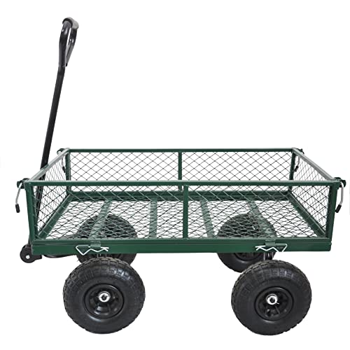 Capacity Mesh Steel Garden Cart Utility Wagon with Removable Sides Can be Used in Farms, Warehouses, etc. (Green-2) - color: Green-2