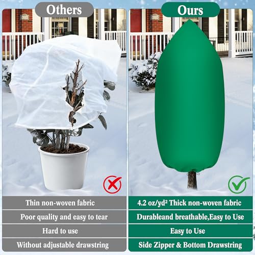 Zip A Tree Cover Freeze Protection, Thick Plant Protection Cover Bags for Outdoor Plants with Drawstring, Zip-Up Frost Blankets for Cedars, Juniper, Cypress Trees and Christmas Tree (1, Green)