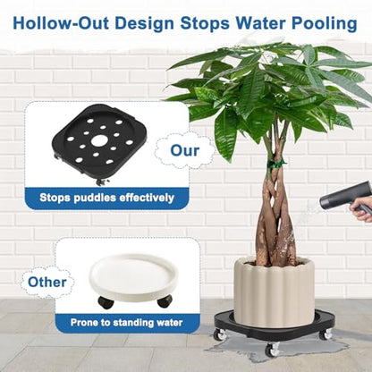 2 Pack 11'' Heavy Duty Rolling Plant Caddy with Wheels, Black - color: Black