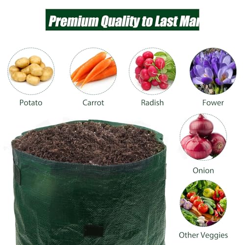 10 Gallon 2 Pack Potato Grow Bags, Durable PE Fabric Pots with Flap and Handles, Green Planter Bags for Potato Vegetables Flowers Herbs Garden Outdoor