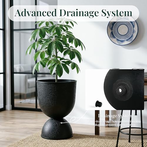 KOL 23 Inch Tall Planters, Black Plastic Urn Planters, 1 Pack - color: Black, size: Single: 23"
