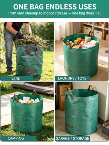 3 Pack 109Gal Tear-Resistant Reusable Yard Waste Bags with Gloves