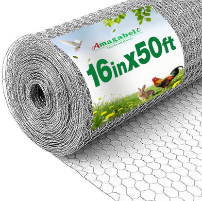 Amagabeli Chicken Wire Fencing 16in x 50ft Garden Netting Poultry Wire Hexagonal Galvanized Mesh Roll Fence Barrier for Raised Bed Cattle Panels for Plant Trellis Vegetable Dog Bird Pet Cage Craft - size: 1" 16"x50' + 100 Ties
