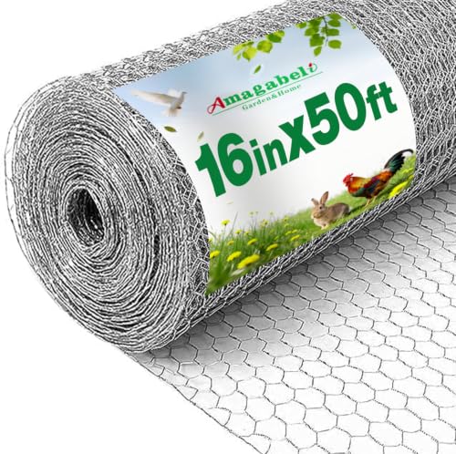 Amagabeli Chicken Wire Fencing 16in x 50ft Garden Netting Poultry Wire Hexagonal Galvanized Mesh Roll Fence Barrier for Raised Bed Cattle Panels for Plant Trellis Vegetable Dog Bird Pet Cage Craft - size: 1" 16"x50' + 100 Ties