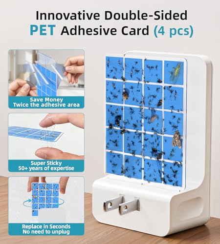 Advanced Double-Sided Indoor Fly Trap for Home, Plug-in 5-Way UV Light - size: 1 Device + 4 Refills