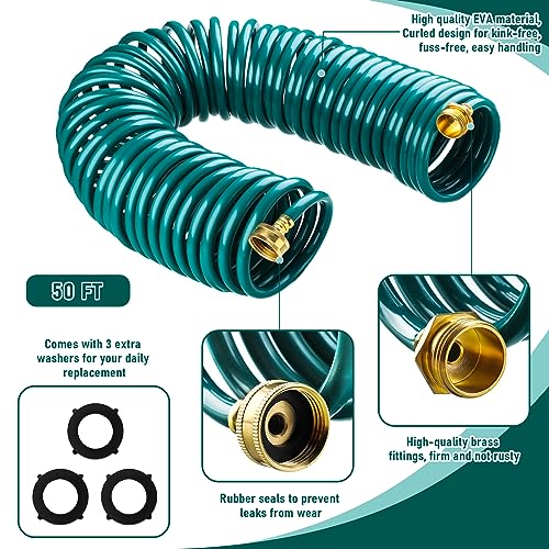 Pangda Expandable Coil Garden Hose 50 Ft with Spray Nozzle, Green - color: Green, size: 50 Ft