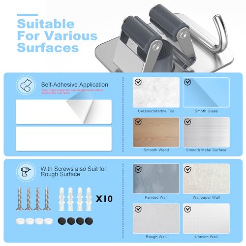 4 Pack Stainless Steel Mop and Broom Holder Wall Mount with Hook, Silver - color: A-Silver, size: 4PCS Gripper