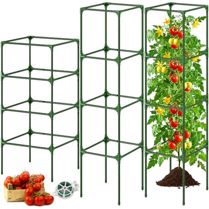 Fabulas Tomato Cage, Square Tomato Trellis Plant Support Stake Cages for Garden and Pots Tall Up to 63 Inch Adjustable Cucumber Trellis for Raised Bed Outdoor Climbing Plants Vegetables Flower, 3 Pack