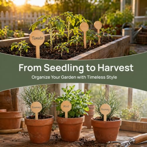 SEWACC 20pcs Wooden Plant Labels, Garden Markers Sign Plant Tags Stakes for Seedling Potted Herbs Flowers Vegetables, Outdoor Garden Accessories