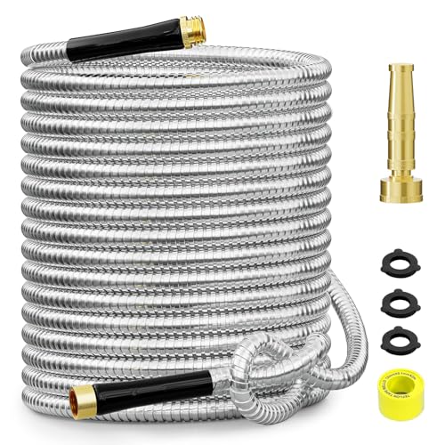 SPECILITE 25ft 304 Stainless Steel Metal Garden Hose with Rubber Grip - size: 25 ft, style: Rubber Grip