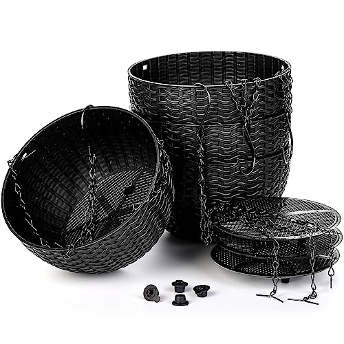 Foraineam 4 Pack Black Hanging Planters, 8.2 inch Hanging Flower Basket Planter Pots, Garden Plant Pot Container, Balcony Patio Hanging Basket Planters with Drainage Hole for Indoor and Outdoor Use