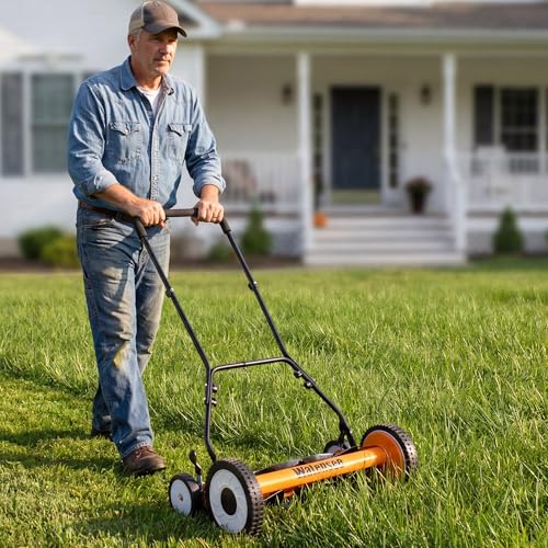 Walensee 18-Inch Manual Lawn Mower, 5-Blade Push Reel, 9 Heights - size: 18-Inch No Catcher