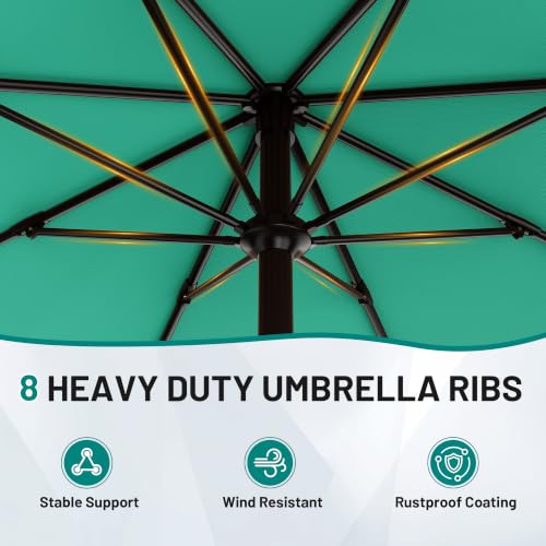 AreShark 9FT Outdoor Patio Umbrella with Tilt and Crank, Peacoke Blue - color: Peacoke Blue, size: 9ft