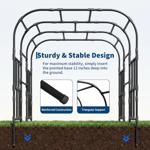 Garvee Garden Arch Trellis for Climbing Plants Outdoor 87" H Grape Arbor - color: Black-118"L*78"W*86"H
