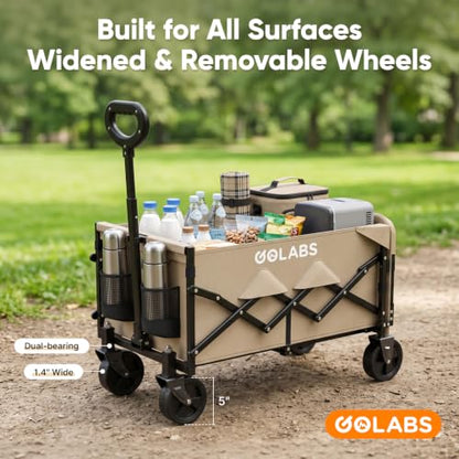 Golabs WA1 Collapsible Folding Wagon Cart, Max 220lb Load, Expands to 100L - color: Wa1 Camel