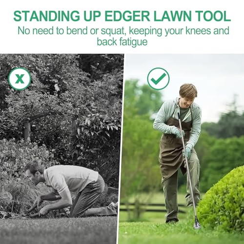 Wheel Rotary Edger, Adjustable 63” Manual Lawn Edger Tool with Gloves, Stainless Steel Trimmer for Sidewalk, Grass and Weed Edging, Ideal for Garden Landscaping and Yard Maintenance