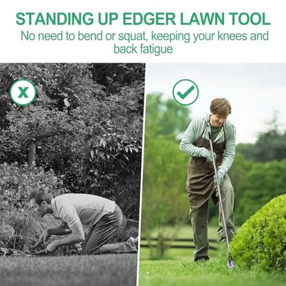 Wheel Rotary Edger, Adjustable 63” Manual Lawn Edger Tool with Gloves, Stainless Steel Trimmer for Sidewalk, Grass and Weed Edging, Ideal for Garden Landscaping and Yard Maintenance