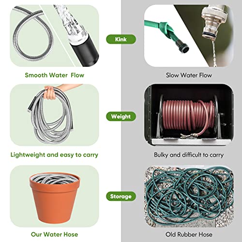 Unywarse Garden Hose 50FT Metal Water Hose with 10 Function Nozzle No-Kink - size: 50FT