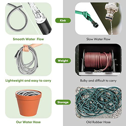 Unywarse Garden Hose 50FT Metal Water Hose with 10 Function Nozzle No-Kink - size: 50FT