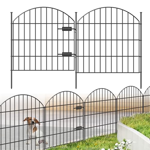 Metal Garden Fence with Gate 28 in x 11.7 ft, Dog Fence Outdoor for Yard - size: 28"Hx11.7ft (Gate+4Panels)