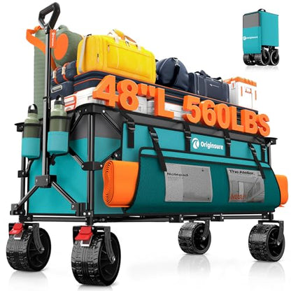 Originsure 300L Foldable Beach Wagon Cart with Big Wheels,560lbs,Turquoise - color: Grey&turquoise
